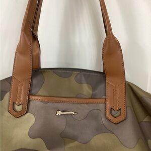 Unk Green and Brown Camouflage Tote with Leather Accents